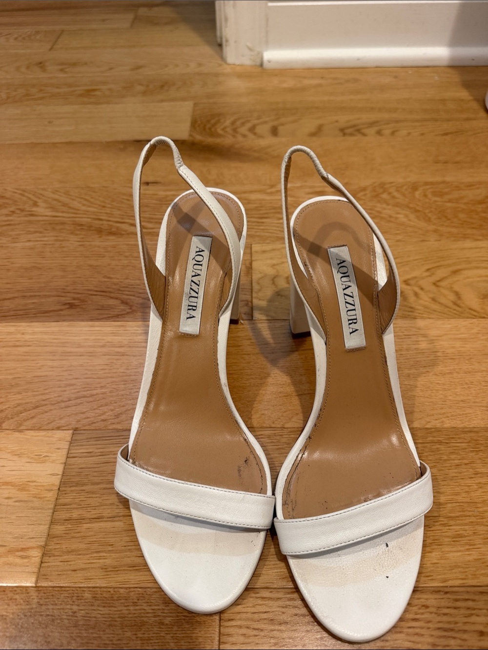 Aquazzura White Slingback Block Heel Sandals Size 38.5